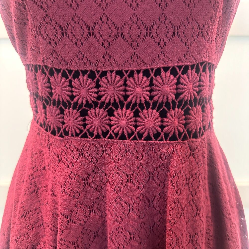 Free People Lace Dress Womens 4 Burgundy Excellent Crochet Fit Flare Mini - Picture 5 of 7